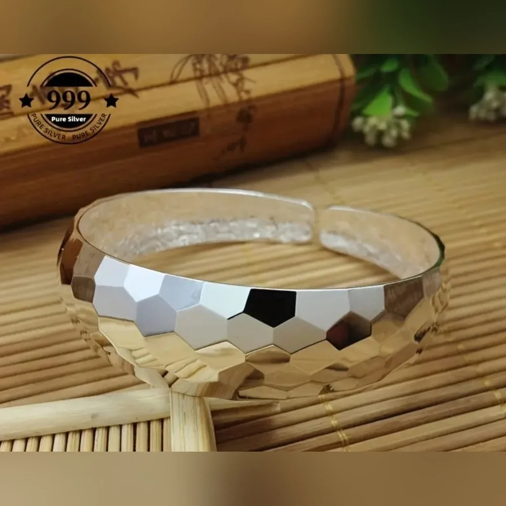 Silver Geometric Patterned Cuff Bracelet